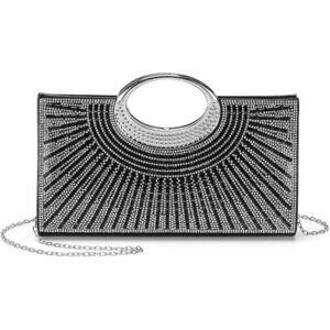 🆕Women Sparkly Black Polyester Rhinestone Clutch Evening Bag   Shoulder Chain